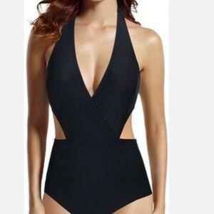 NWT Black Halter One-Piece Swimsuit